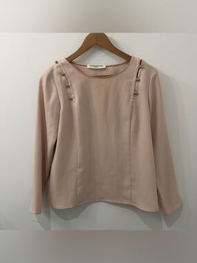 Amanda Uprichard Pale Pink Metallic Button Sleeve Detail Top